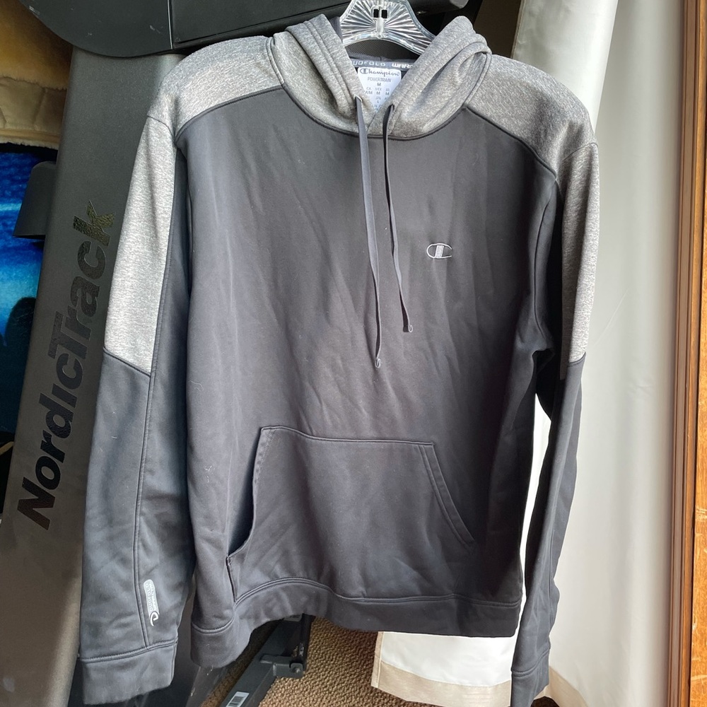 Black and gray champion sweatshirt size medium